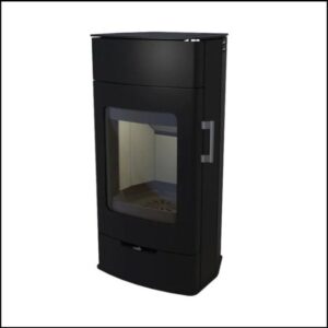 Poêle à bois KRETZ ECHEDO 1 – 7 kW, noir, avec compartiment à bois et grande vitre panoramique